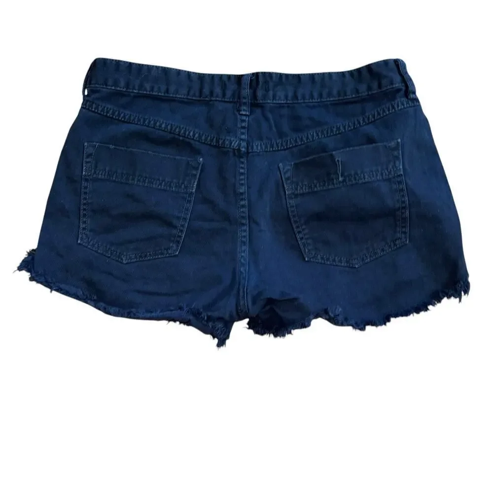 Free people Navy Frayed Distressed Shorts Women's 29 Summer Casual Hippie Boho